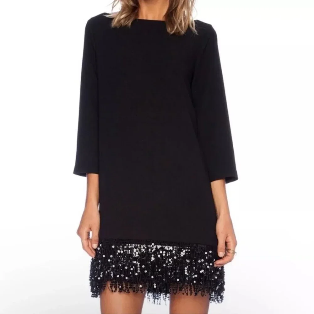 kate spade Black Mini Dress with Sequin Fringe